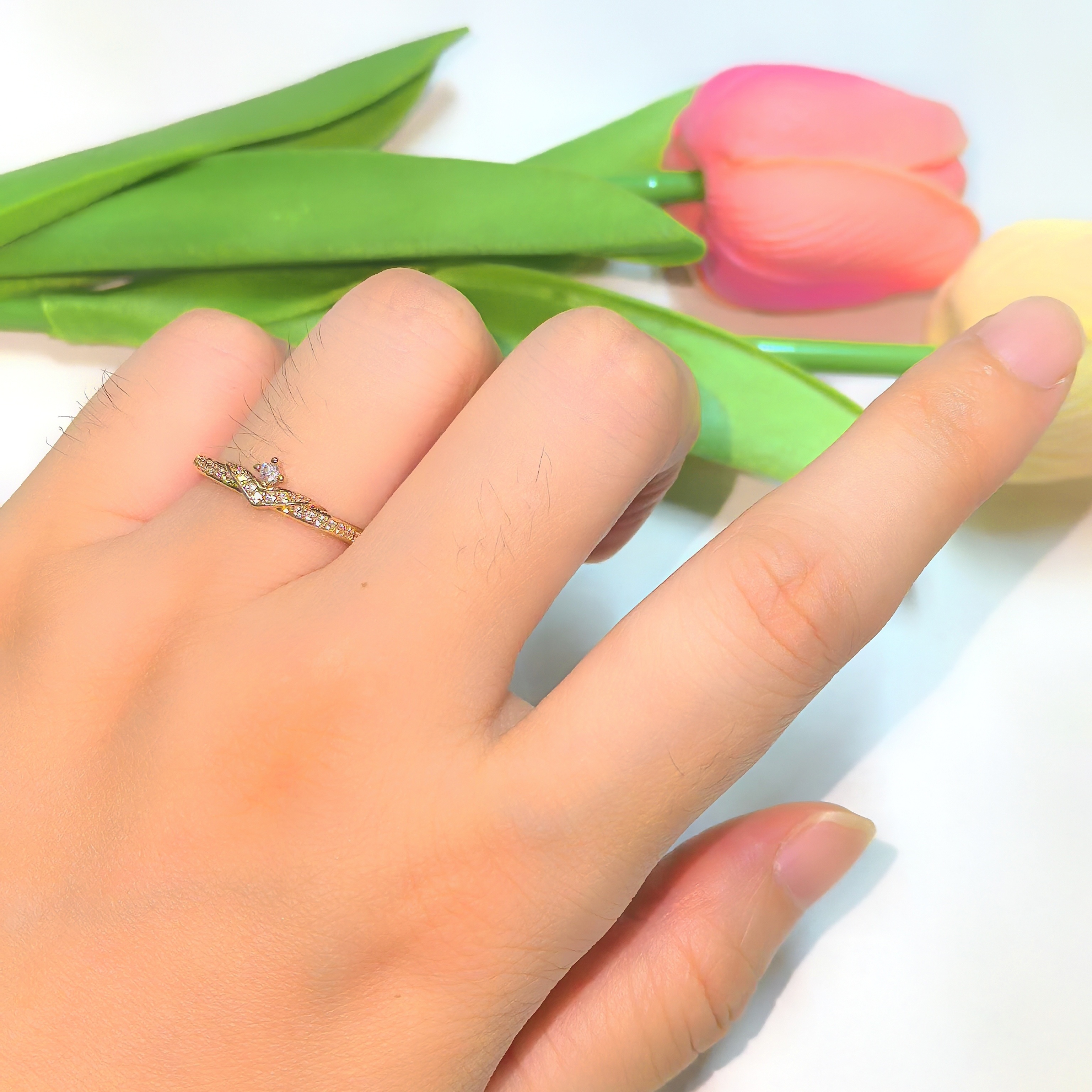 Adjustable CZ Classic Ring Rose/Silver Color